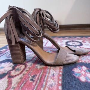 Tan Suede BCBG Generation Heeled Pump Sandal